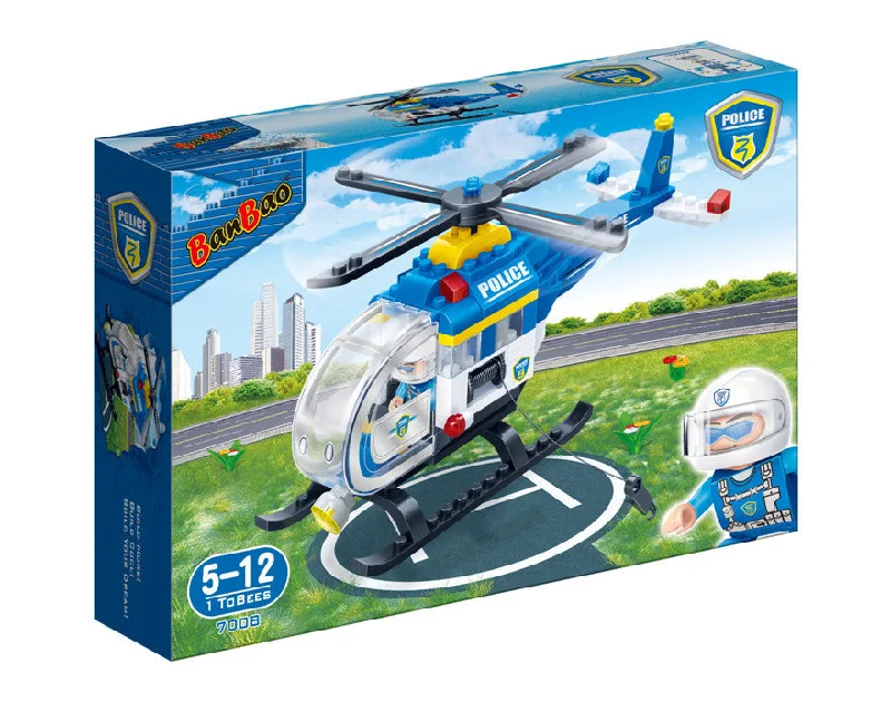 Hand - Painted Wooden Building Blocks in a Farmyard Animal DesignPolice Helicopter Banbao blocks 7008