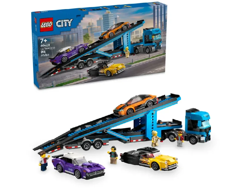 High - Grade Solid Wooden Building Blocks with a Puzzle - Solving FeatureCar Transporter Truck with Sports Cars