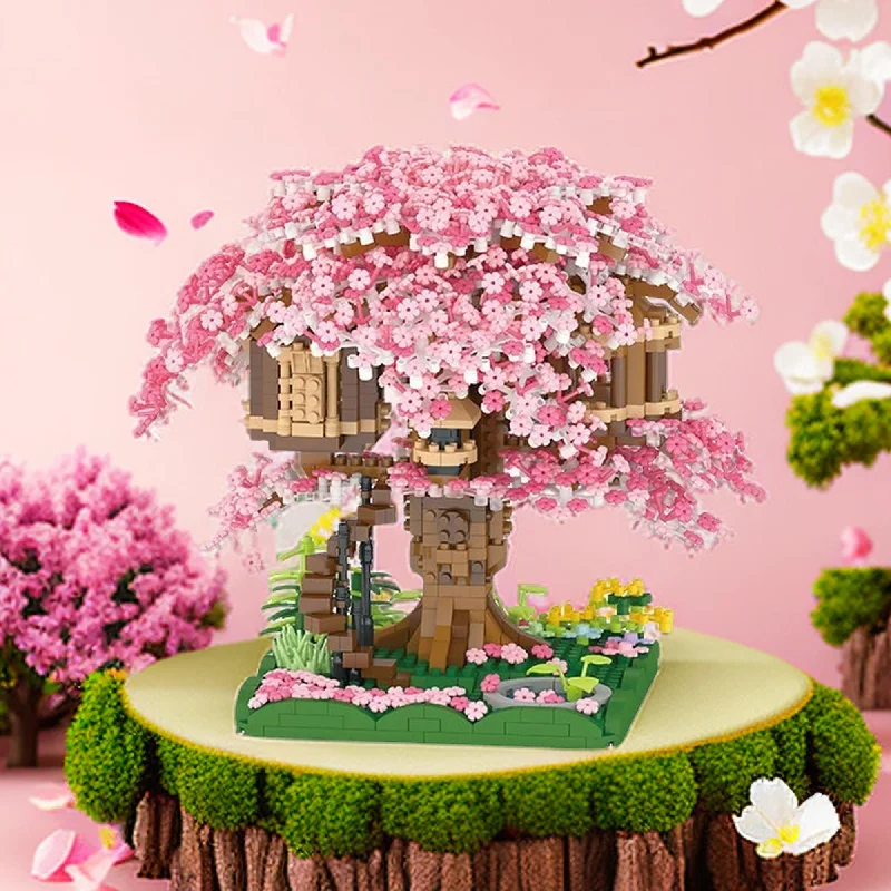 Large - Scale Solid Wood Building Blocks for Outdoor Play and Garden StructuresBuild-Your-Own Enchanting Cherry Blossom Treehouse Building Kit - 2008 pcs, Detailed Collectible Model - Perfect for Experienced Builders