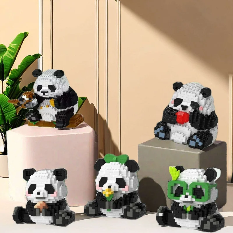 Sustainable Small - Scale Wooden Building Blocks for Pocket - Sized CreativityAdorable Pandas Nano Blocks Brick Set - Articulated Garden Swing and Detachable Panda Figures