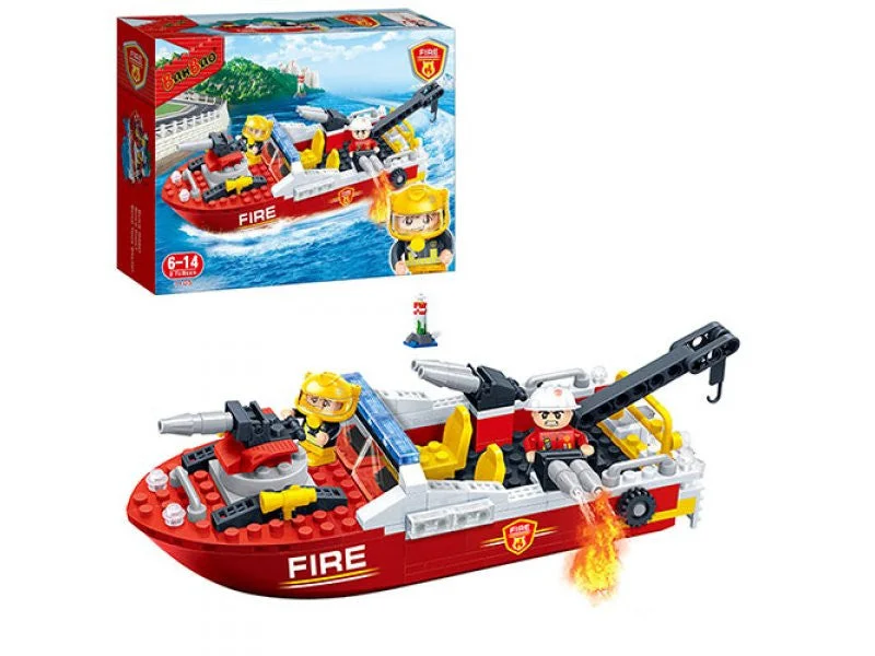 Natural Wood Building Blocks with a Space - Exploration Play Set ThemeFire Boat Banbao 7105