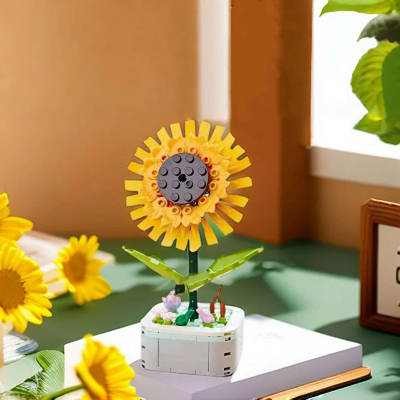 Eco - Conscious Solid Wood Building Blocks with a Nature - Inspired Pattern SetSun Flower (Helianthus) - DIY Floral Bliss: Craft Your Own Eternal Garden with Flower Building Block Kits