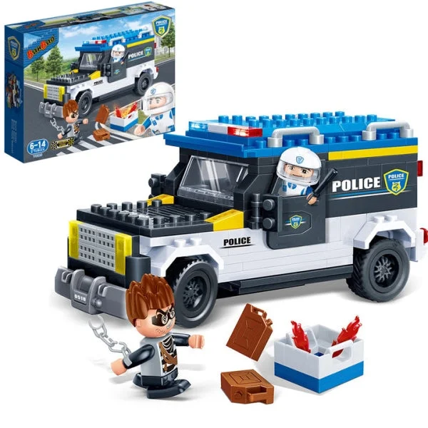 Hand - Made Wooden Building Blocks with a Transportation - Themed CollectionPolice Truck Banbao blocks 7005