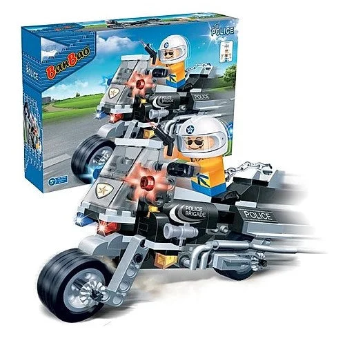 Solid Wood Building Blocks with Glow - in - the - Dark Elements for Nighttime FunPolice Motorbike 8351 Banbao