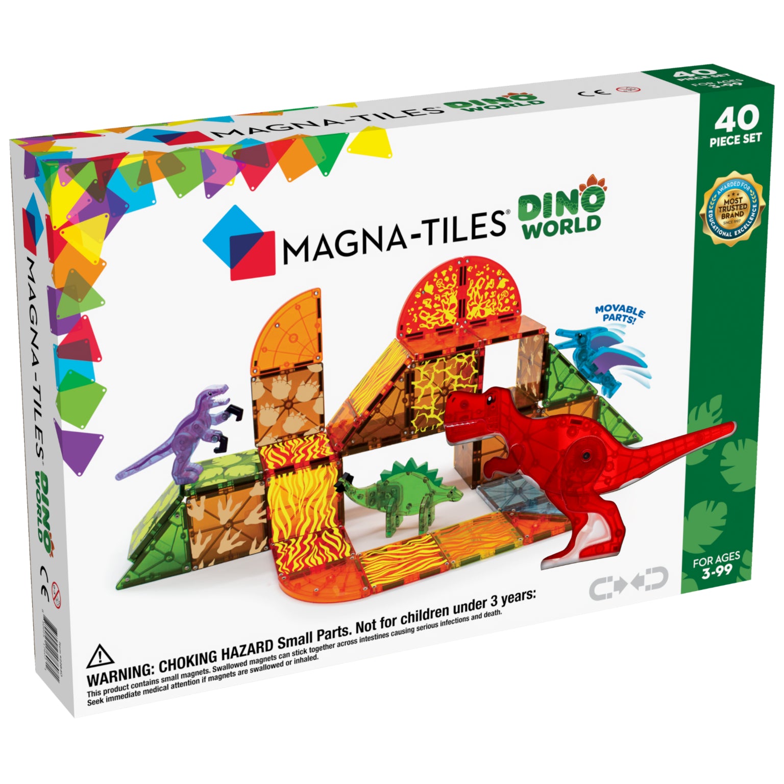 Natural Wood - Grain Colored Building Blocks for a Rustic - Looked Play SetDino World 40-Piece Set Magna-Tiles