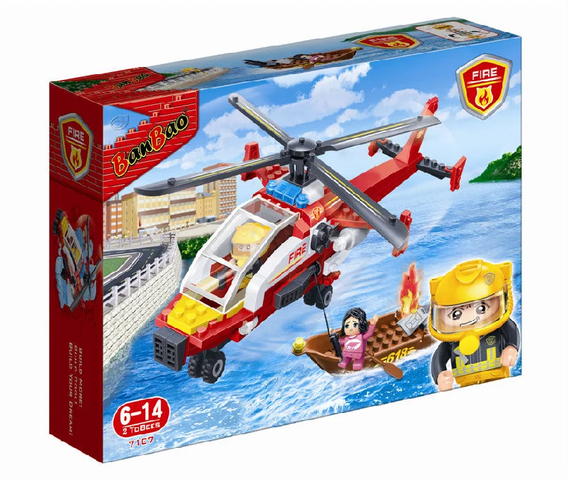 Large - Scale Solid Wood Building Blocks for Outdoor Play and Garden StructuresFire Helicopter Banbao 7107