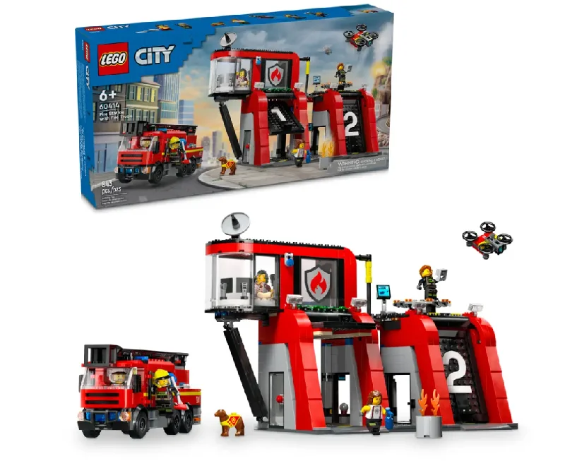 Eco - Friendly Solid Wood Building Blocks with Smooth Edges for Safe ConstructionFire Station with Fire Truck