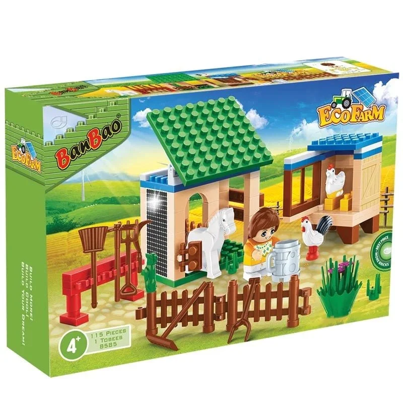 Hand - Carved Wooden Building Blocks with Alphabet and Number EngravingsBanbao Animal Farm Building Set 8585