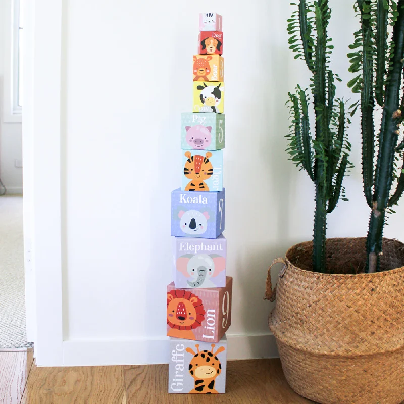 Eco - Conscious Solid Wood Building Blocks with a Nature - Inspired Pattern SetStacking and Nesting Blocks