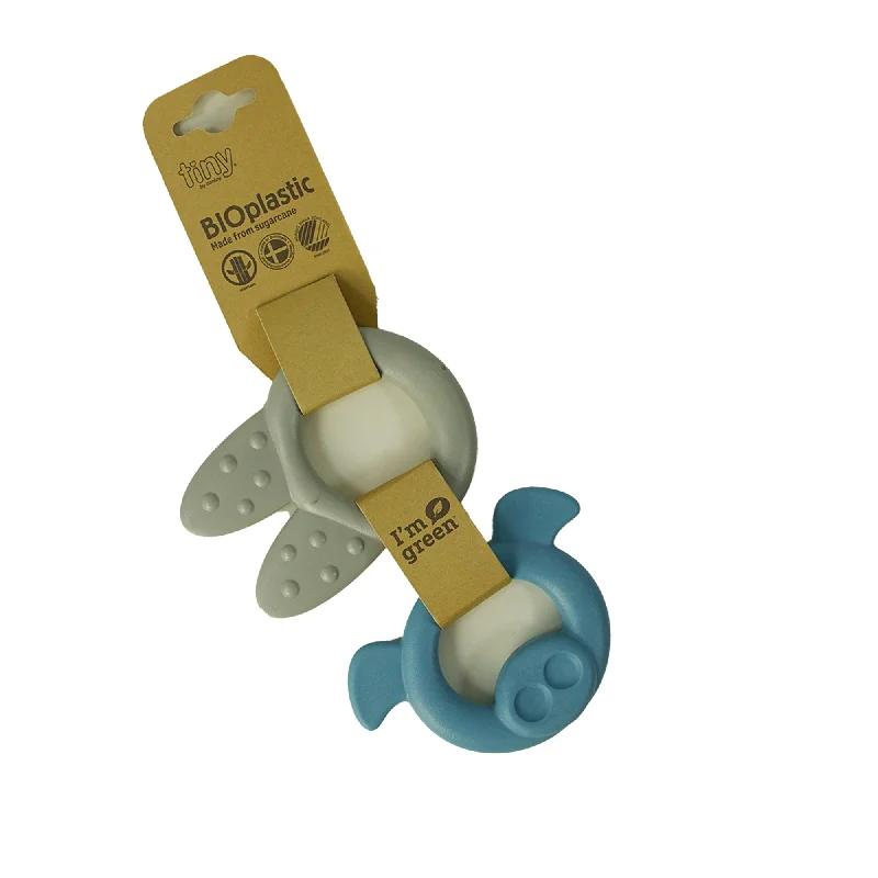 Natural Finish Wooden Pull - Along Toy Duck with Wheels for Toddler Outdoor PlayBioplastic Tiny Teether Ring