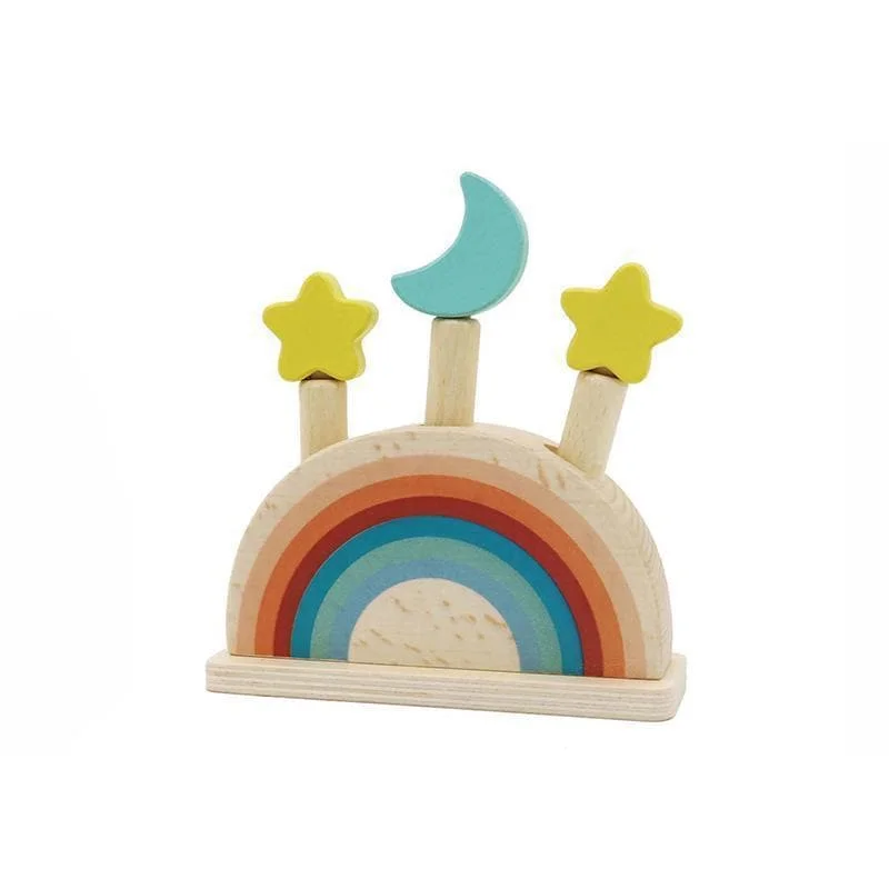 Hand - Turned Wooden Spinning Top with a Colorful Design for Classic AmusementCalm and Breezy Pop Up Toy Rainbow