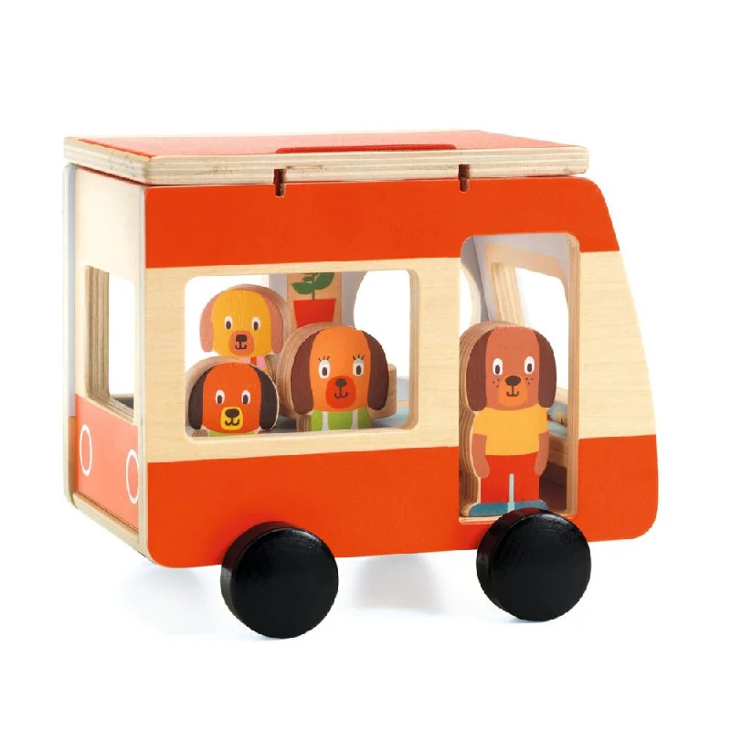 Battery - Operated Ride - On Tractor for Toddlers with Farmer - Themed AccessoriesDjeco Wooden Toy, Minicombi - Wooden Toy Camper Van for 18mths +