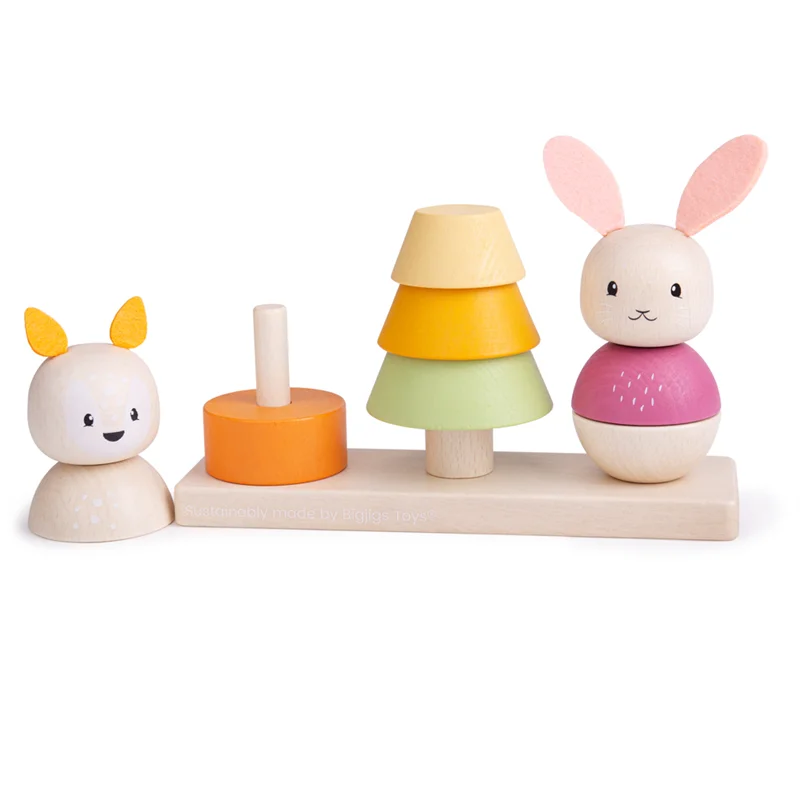 Hand - Painted Wooden Animal Figurines Set for Nursery Decor and Pretend PlayForest Stacker