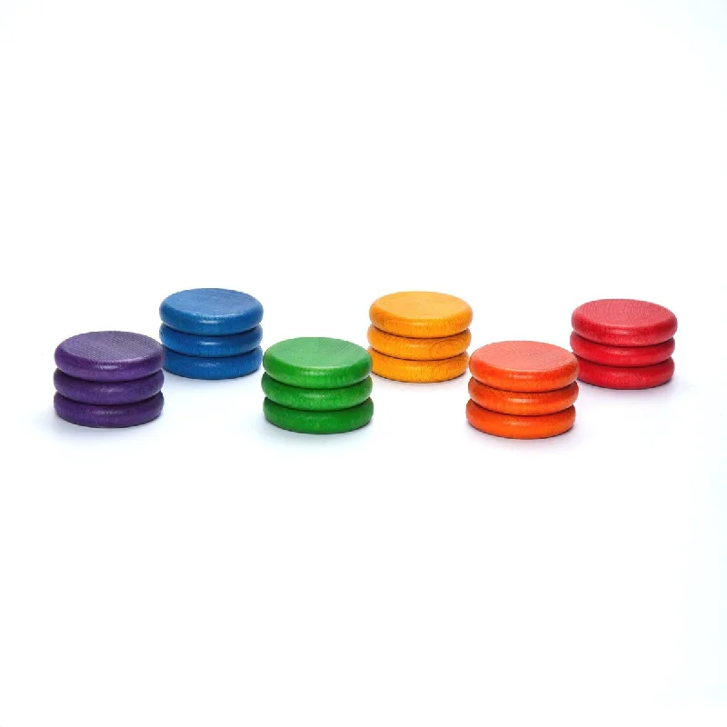 Solid Wood Stacking Cups with Different Sizes for Sensory Play and Motor SkillsGrapat coloured coins 18 pcs