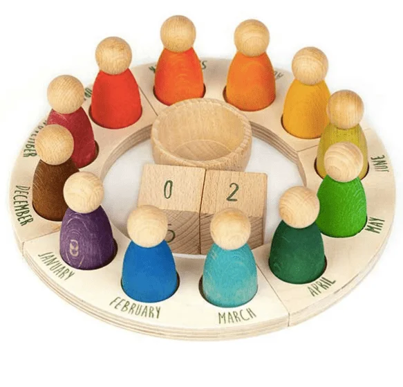 Solid Wood Construction Toy Set with Nuts, Bolts, and Tools for DIY ProjectsWooden Rainbow Perpetual Calendar with Peg Figures