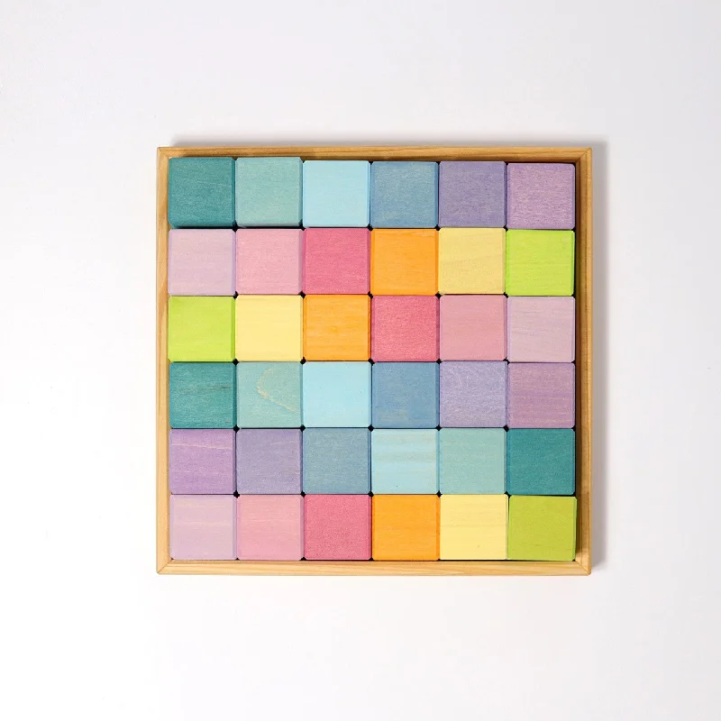 Sustainable Solid Wood Puzzle Set with 50 Pieces for Family Bonding and Brain TrainingGrimms - Pastel Mosaic Blocks