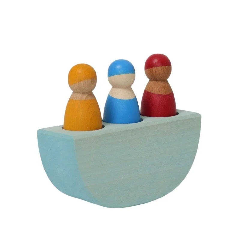 Eco - Friendly Wooden Building Blocks Set with Magnetic Connectors for Creative ConstructionWooden Boat With 3 Peg Friends