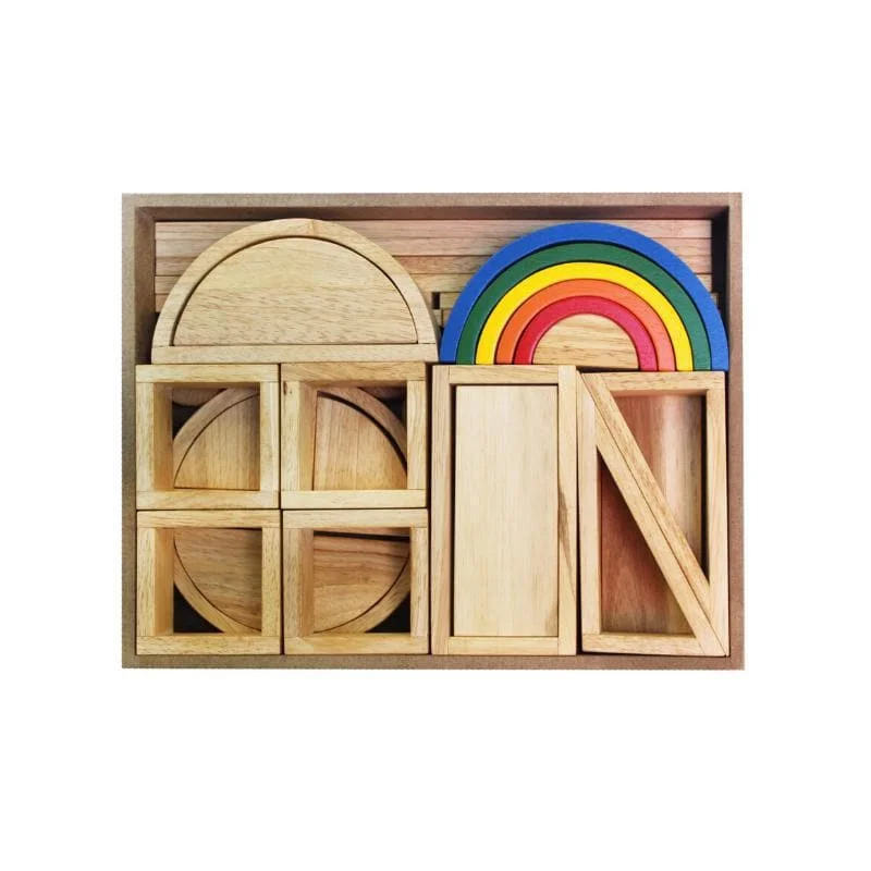 Hand - Turned Wooden Spinning Top with a Colorful Design for Classic AmusementHollow Blocks – 40 pcs