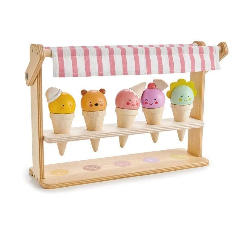 Rustic - Style Wooden Train Set with Tracks and Passenger Cars for Toddler EntertainmentIce Cream Scoops & Smiles