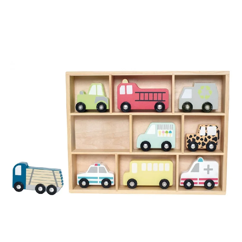 Sustainable Wood Marble Run Set with Multiple Tracks and Marble StorageJaBaDaBaDo Car Shelf with 9 Cars