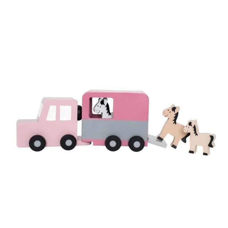 Wooden Toy Truck with Detachable Trailer for Imaginative Play and Cargo TransportJaBaDaBaDo Horse Trailer