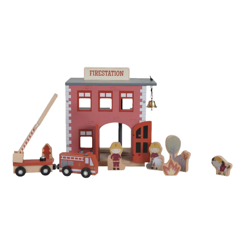 Hand - Painted Wooden Doll Set with Dresses and Accessories for Pretend PlaytimeLittle Dutch Firestation- (can be used as standalone toy or as part of the XL Railway set)