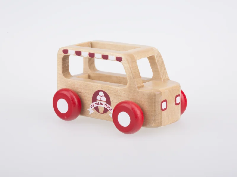 Natural Finish Wooden Pull - Along Wagon for Outdoor Toy Transport and PlayMini Ice Cream Truck - Natural Wood