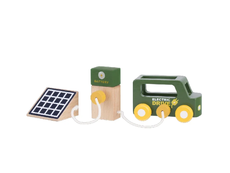 Sustainable Wood Marble Run Set with Multiple Tracks and Marble StorageMini set Electric Car