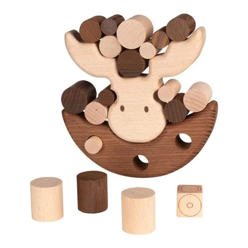 Sustainable Wood Marble Run Set with Multiple Tracks and Marble StorageMoose Balancing Game - nature