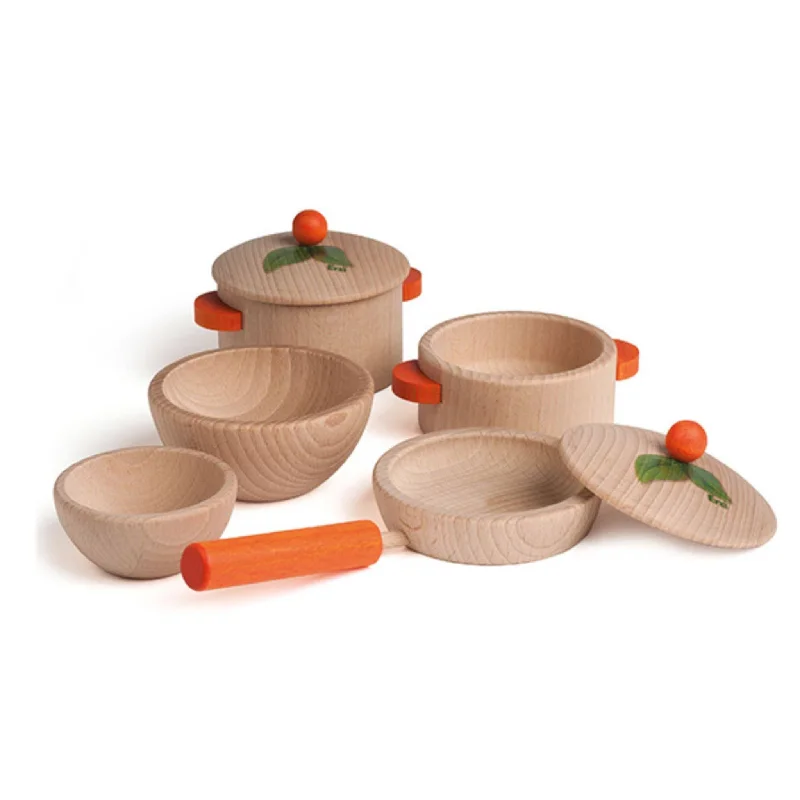 Solid Wood Stacking Cups with Different Sizes for Sensory Play and Motor SkillsNatural Wooden Toy Cookware Set