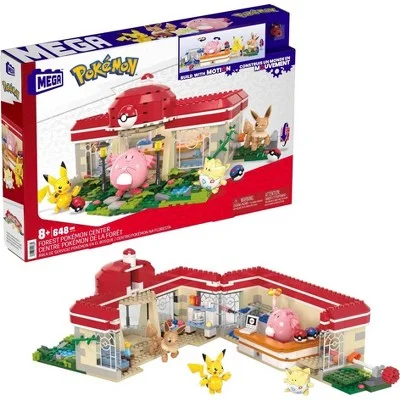 Sonic the Hedgehog Action Figure with Super - Speed Base and Ring CollectiblesMEGA Pokemon Building Toy Kit, Forest Pokémon Center with 4 Action Figures - 648pcs