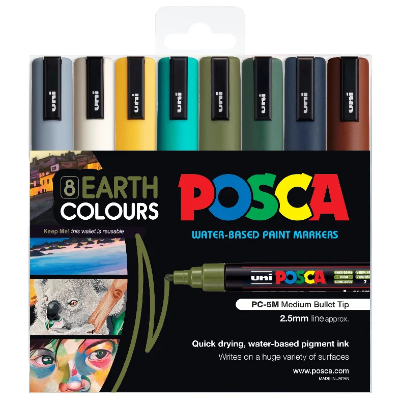 Wooden Sketchbook Covers with Elastic Closures for Protecting ArtworkPosca Paint Marker PC-5M 1.8-2.5mm Bullet Tip 8 Piece Pack Earth Colours