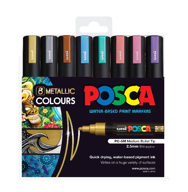 Eco - Friendly Wooden Stamp Blocks for Custom Rubber Stamping in HandicraftsPosca Paint Marker PC-5M 1.8-2.5mm Bullet Tip 8 Piece Pack Metallic Colours