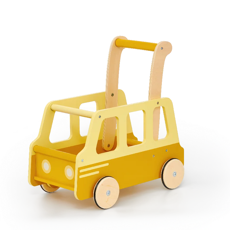 Hand - Painted Wooden Doll Set with Dresses and Accessories for Pretend PlaytimePush school bus Yellow