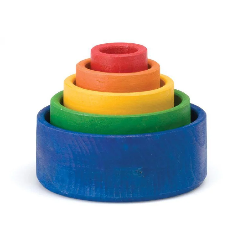 Solid Wood Stacking Cups with Different Sizes for Sensory Play and Motor SkillsRainbow Nesting Bowls