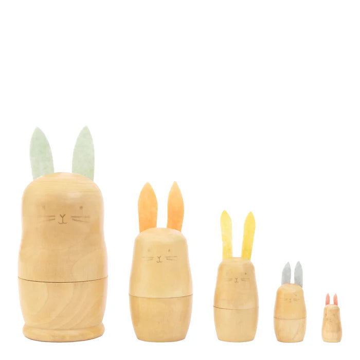 Hand - Turned Wooden Spinning Top with a Colorful Design for Classic AmusementStacking Bunnies