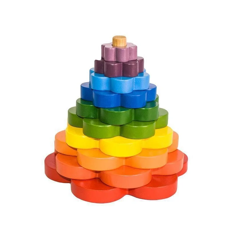 Solid Wood Stacking Cups with Different Sizes for Sensory Play and Motor SkillsStacking Flowers