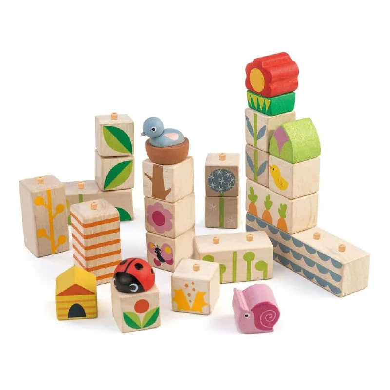 Sustainable Wood Marble Run Set with Multiple Tracks and Marble StorageWooden Garden Blocks Set