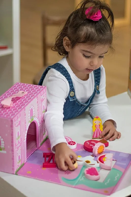 Sustainable Wood Marble Run Set with Multiple Tracks and Marble StorageFoldaway Unicorn Castle Playset