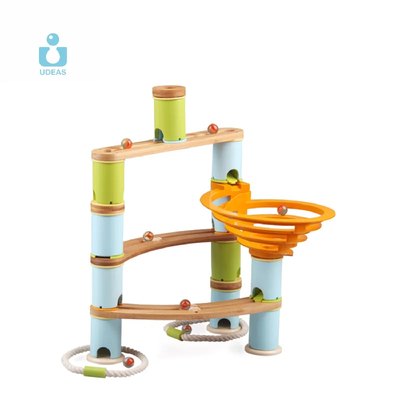 Natural Wood Educational Toys with a Construction and Engineering Play SetBamboo Build and Run- STEAM Mega Educational Set