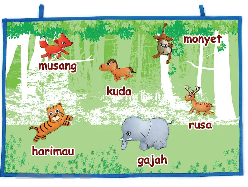 Natural Finish Wooden Educational Toys with a Music - Making Function for 3 - 5 Year OldsClearance - Handmade Felt Wall Hanging Malay - Wild Animals   (Haiwan Dalam Hutan)