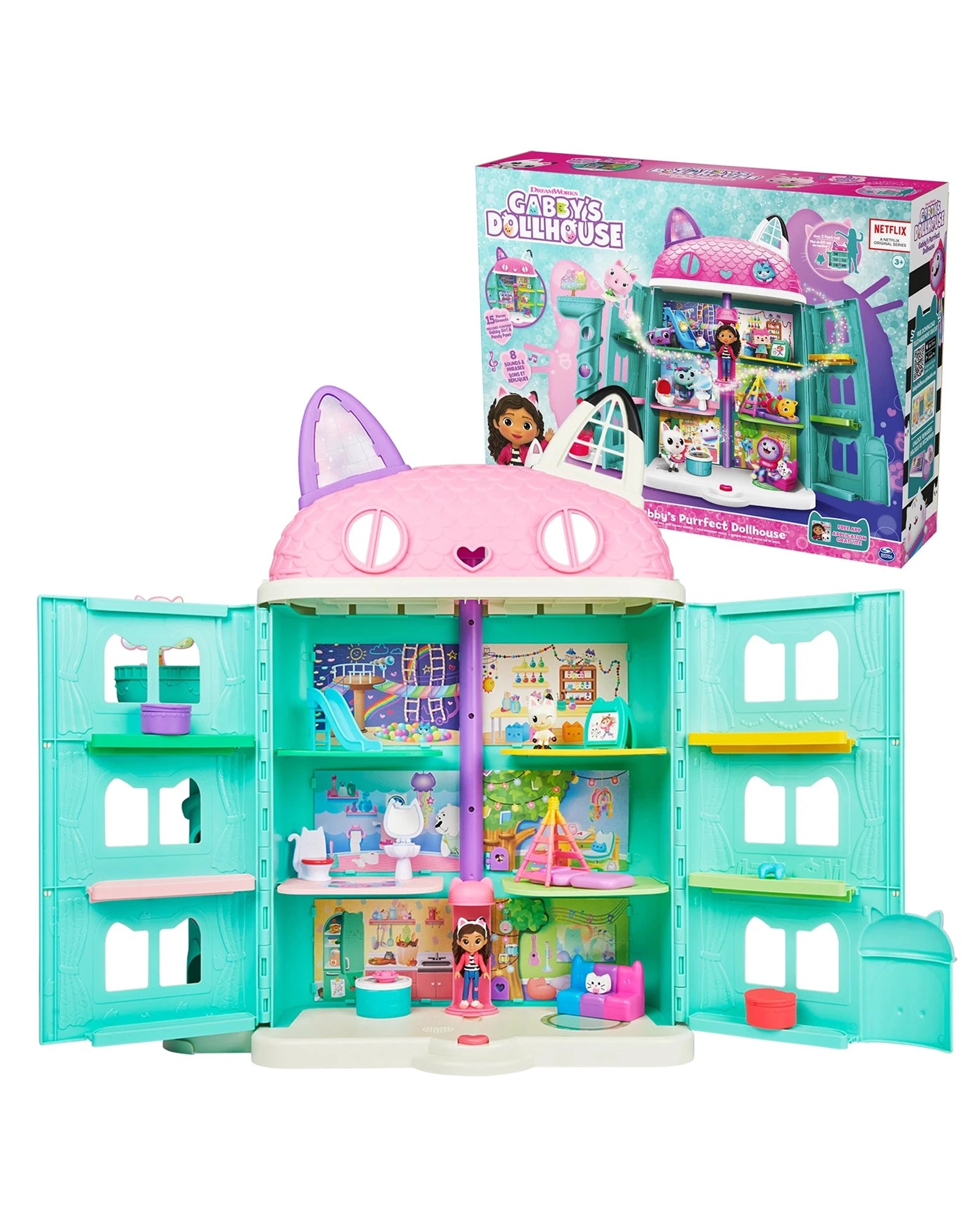 Dolls with Built - in LED Lights and Glow - in - the - Dark AccessoriesGabbys Dollhouse Purrfect Dollhouse Celebration