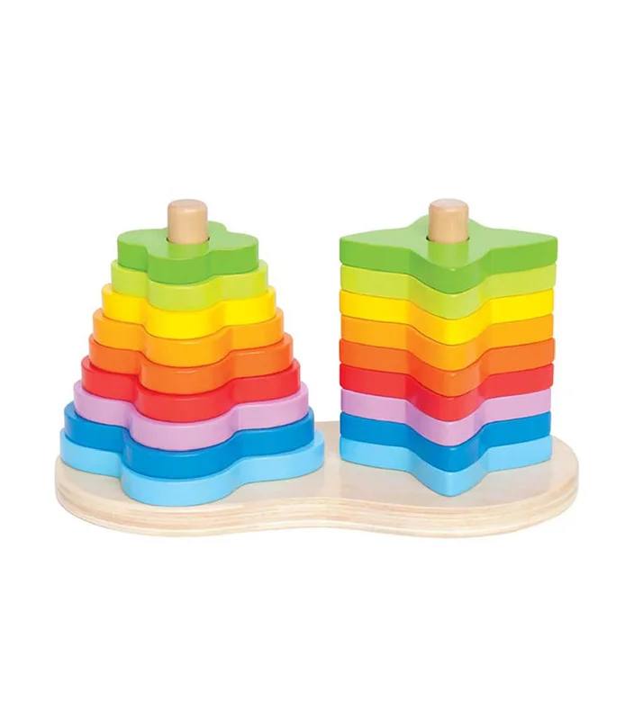 Large - Scale Solid Wood Educational Toys for Group Learning and CollaborationDouble Rainbow Stacker