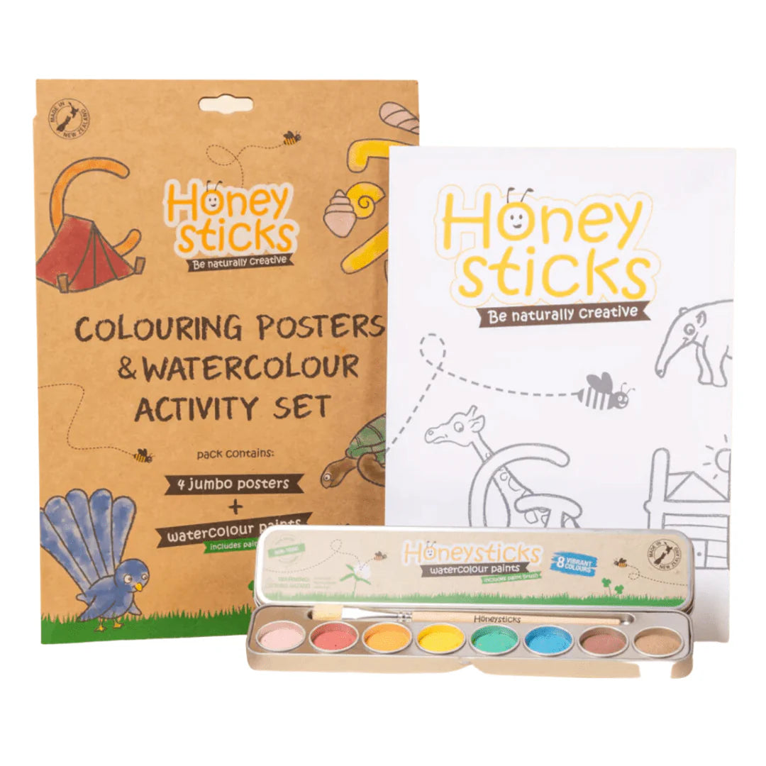 Natural Finish Wooden Educational Toys with a Music - Making Function for 3 - 5 Year OldsHoney sticks colouring posters and watercolour Activity set