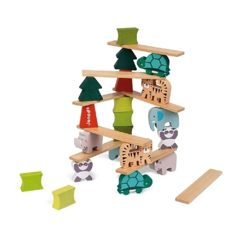 Sustainable Wooden Educational Toys with Counting and Number Recognition ElementsJanod Wooden Animal Stacking Game