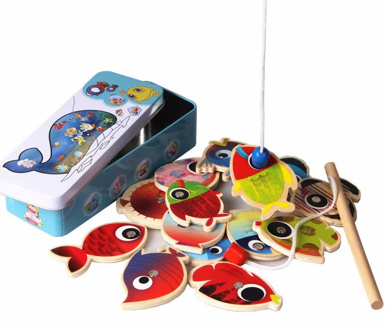 Hand - Carved Wooden Educational Toys with Alphabet - Learning BlocksMagnetic Fishing Game in a Tin Box - Fine Motor skills