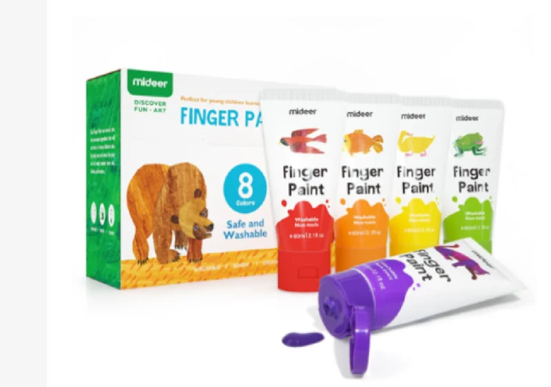 Sustainable Solid Wood Educational Toys with a Language - Learning Activity BookMiDEER - 8 Colours  X Eric Carle Washable Finger Paint- child friendly