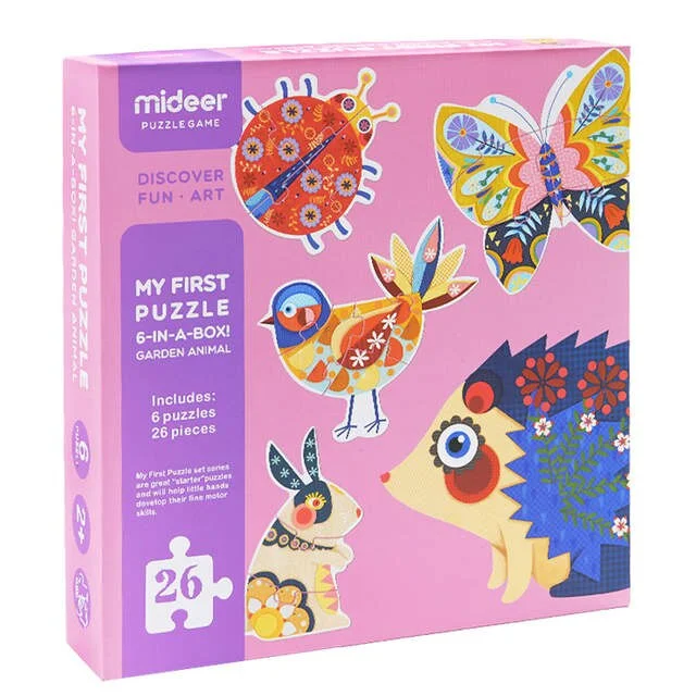 Natural Wood Educational Toys with a Construction and Engineering Play SetMiDeer puzzle Games - My First Puzzle 6-IN-A-Box! Garden Animals