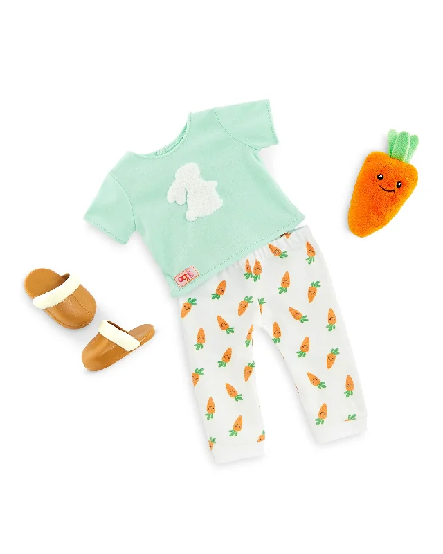 Dolls with a Solar - Powered Feature and Outdoor - Adventure AccessoriesOur Generation Bunny Printed Pajama with Carrot Plush Outfit