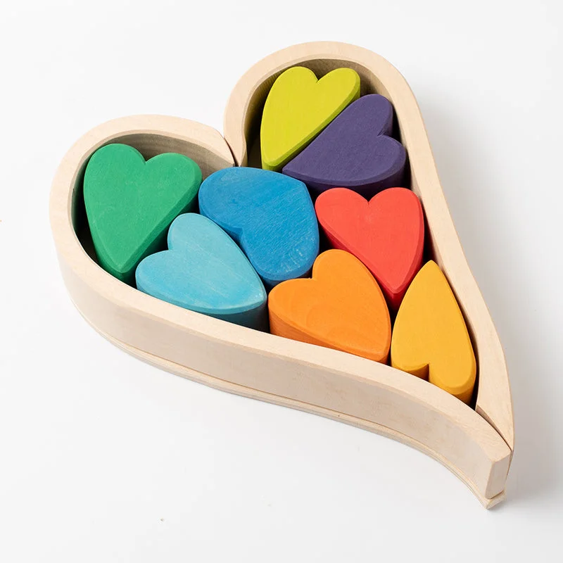 Eco - Conscious Solid Wood Educational Toys with a Social - Skills Development GamePrism Play Rainbow Hearts Building Blocks